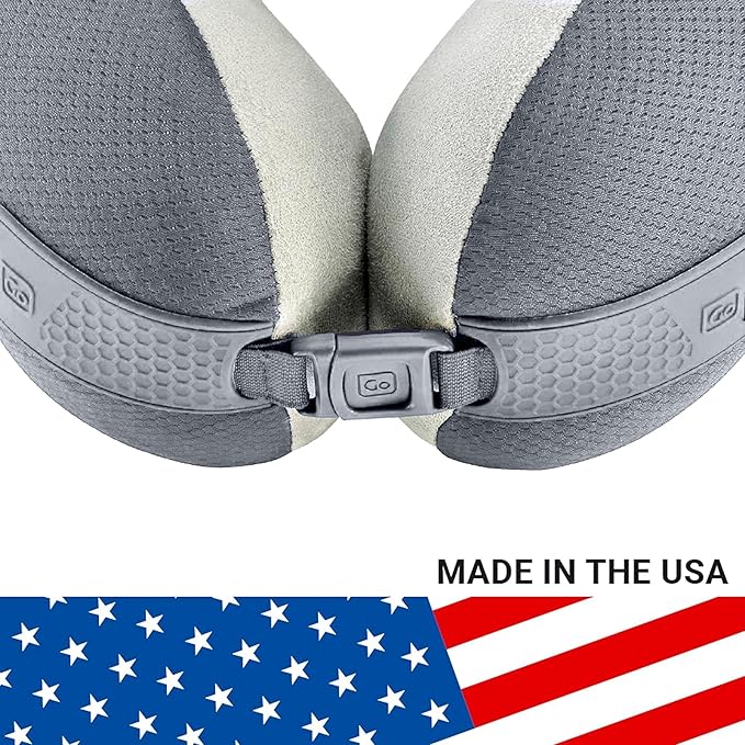 American Dreamer, Deluxe Travel Pillow, Comfortable Memory Foam Neck Pillow for Uninterrupted Sleep, Ideal for Airplane, Bus, Car, and Train, Travel Essentials, Made in USA, Gray