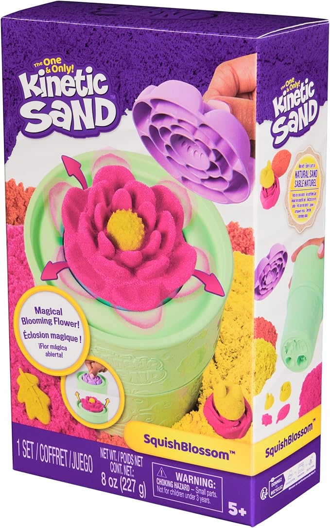 Kinetic Sand, SquishBlossom Blooming Flower with 8oz Neon Yellow & Pink Play Sand, Pot & Molds, Gifts for Mom & Kids, Arts and Crafts Sensory Toys