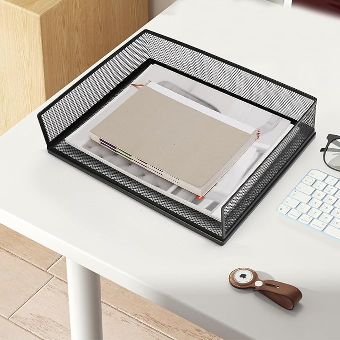 Wire Mesh Letter Trays Paper Tray Desk File Organizer, 2 Pack Stackable Metal Front-Load Documents Tray for Office Supplies File (Transverse)