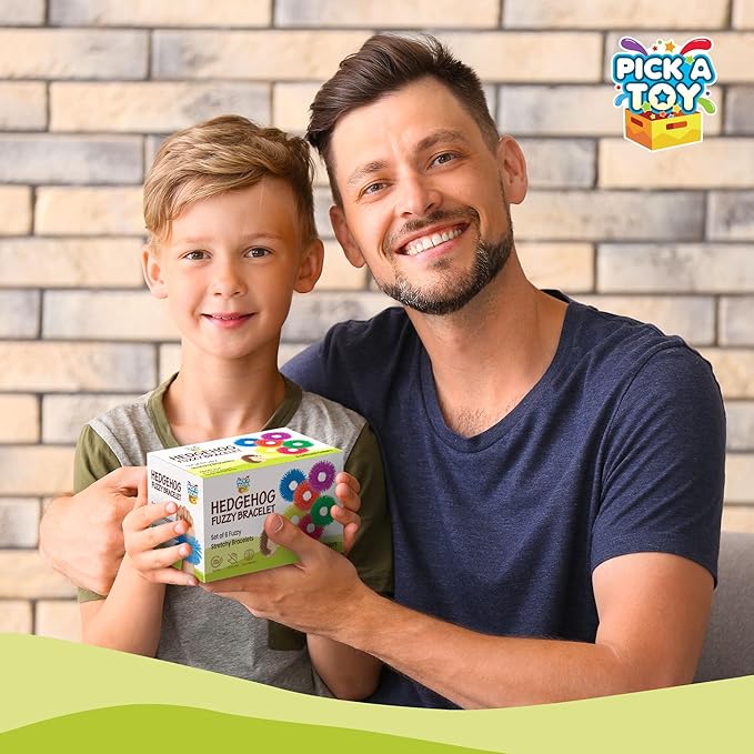 Fidget Bracelet Vibrant Squishy Fuzzy Toy 6-Pack of Flexible Wearable Jewelry, Sensory Rings Toys for Kids - Stretchy Silicone Bands with Textured