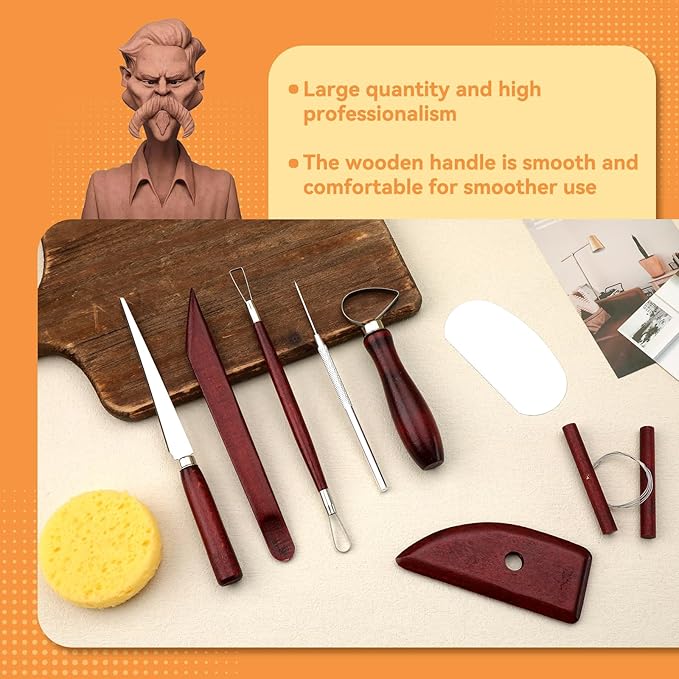 Pottery Tools Kit, Clay Tools Set, Ceramic Tool Kit, Pottery Tools and Supplies with Clay Cutting, Modeling, Trimming Tools for Smoothing, Cleaning, Carving