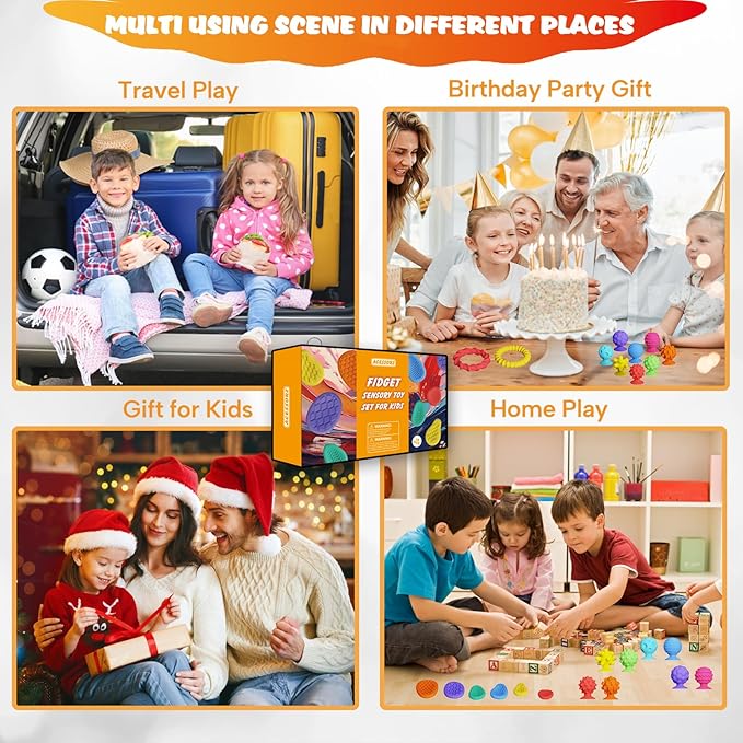 Fidget Sensory Toys for Kids Toddlers, 18 Pack Soft Textured Squishy Stress Relief Toys - Stretchy Fidget Bracelet, Textured Suction Cup Ball, Sensory Stone - Calm Down Toy for Autism Special Needs