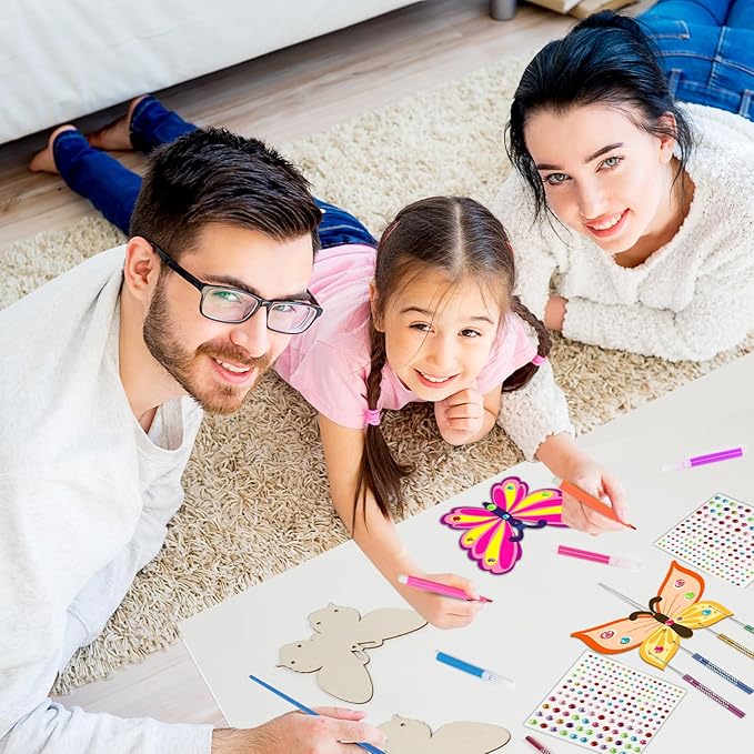 16 Pack Butterfly Wind Chime Kits Butterfly Crafts for Kids Make Your Own Butterfly Wind Chime Wooden DIY Arts and Crafts for Spring Summer Party School Classroom Decorations Supplies Birthday Favors