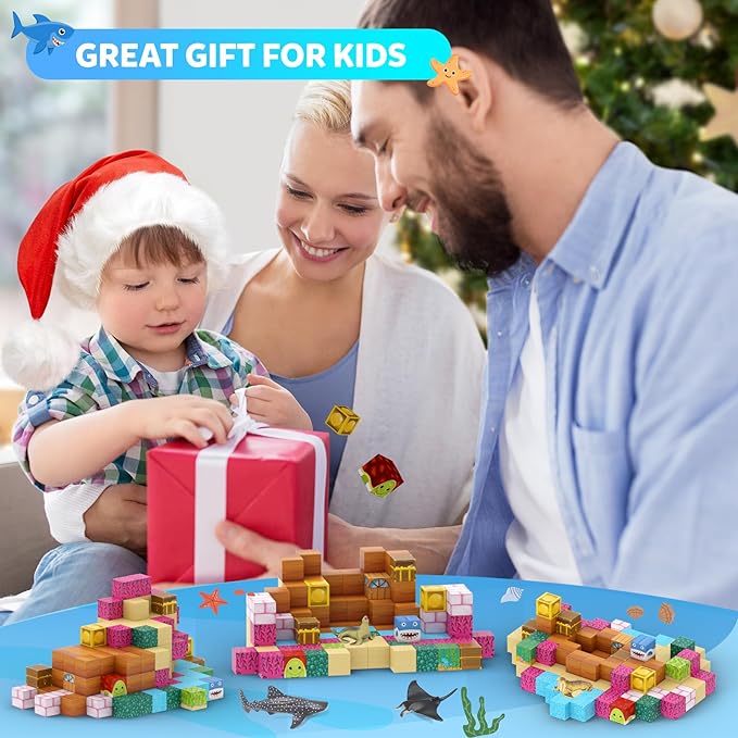 Magnetic Blocks 110PCS with 6 Animal Toys, Ocean Building Blocks Set, Toys for Boys & Girls Age 6-8, STEM Montessori Stacking Building Toys for Toddlers Sensory Toy for Kids 6+