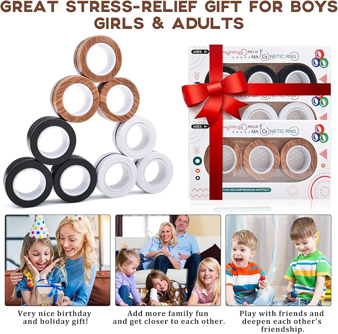 Cevioce 6 Pcs Magnetic Rings Fidget Toys for Teens,Adults & Kids Easter Basket Stuffers for Boys Girls ADHD Autism Anxiety,Coolest Finger Spinner Pack Gifts for 8 9 10 11 12+ Year Old Valentine's Day