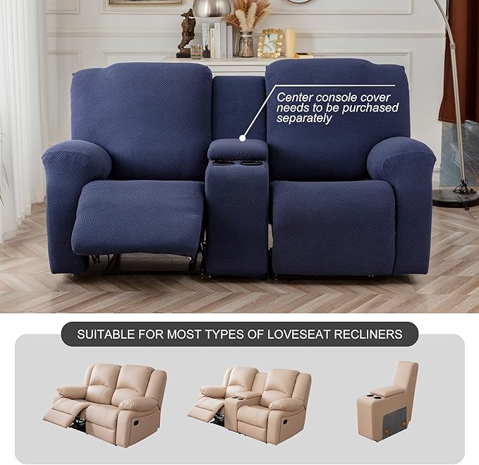 Genina Recliner Loveseat Cover Stretch Couch Covers Sofa slipcover for 2 Seat Reclining Couch Thick Jacquard Furniture Protector (Navy Blue)