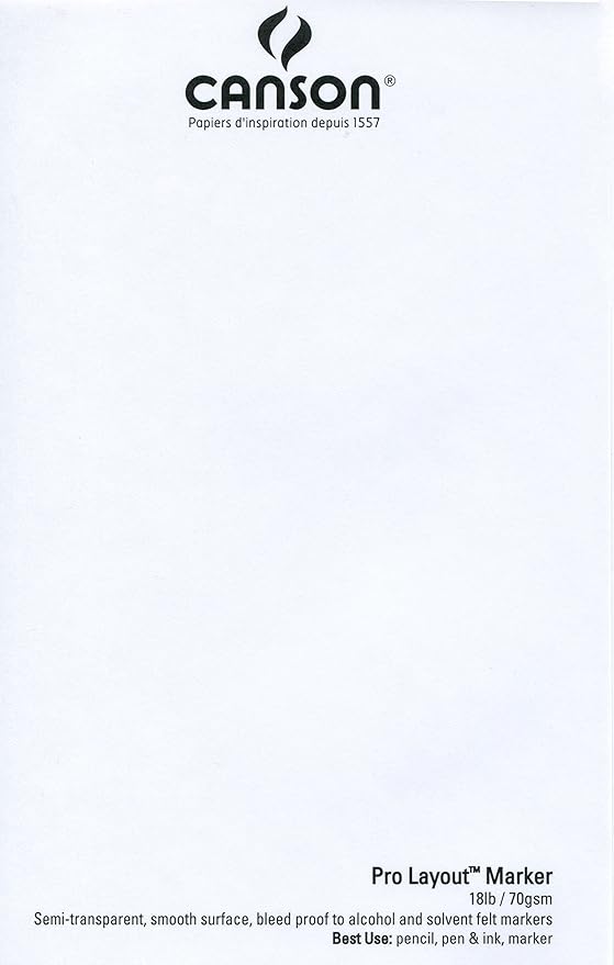 Canson Artist Series Pro Layout Marker Pad, 14” x 17”, Fold-Over Cover, 50 Sheets (100511049), 14" x 17", White