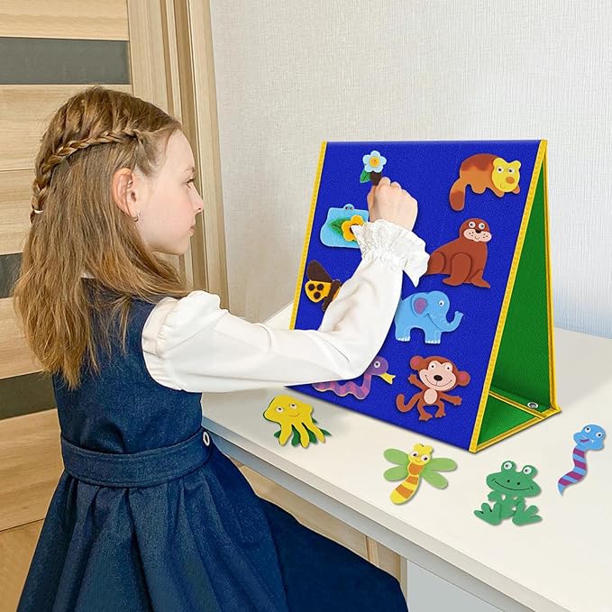 Foldable Felt Board for Toddlers Flannel Board Stories for Preschool Early Learning Interactive Storytelling Double Sided Felt Story Board Reusable Felt Play Boards for Kid (13 * 12)