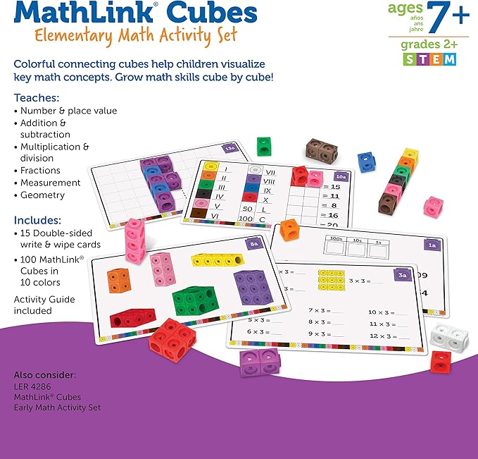 Learning Resources MathLink Cubes Elementary Math Activity Set - 115 Pieces, Ages 7+ Math Manipulative Cubes, Math Games for Kids, Math Counters
