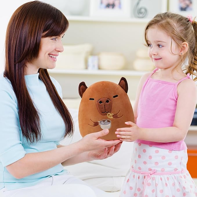 Capybara Plush Toy Birthday Gift - Huggable Capybara Stuffed Animal Pillow for Kids, Unique Gift Idea with Free Mesh Bag and Greeting Card, 9 Inch