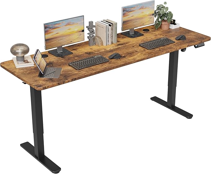 Monomi 86.6" Electric Standing Desk for Home Office - Large Adjustable Height Desk with 178 lbs Weight Capacity, 3 Memory Presets, Quiet Motor, Anti-Collision (Rustic Brown)