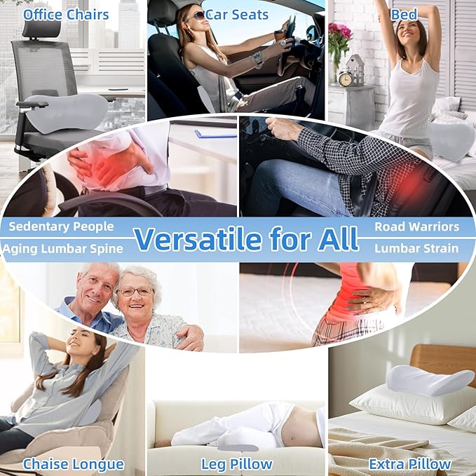 Lumbar Support Pillow for Office Chair - Lumbar Pillow for Car - Ergonomic Lumbar Support Pillow for Car Back Support Cushion
