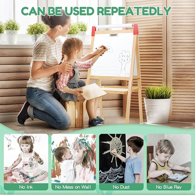 Art Easel for Kids-LCD Writing Tablet, Adjustable Standing Easels w/Magnetic Whiteboard & Paper Roll, Dry Erase Easel with Drawing Accessories, Double-Sided Easel for Kid Toddler 2-4 4-8 8-12