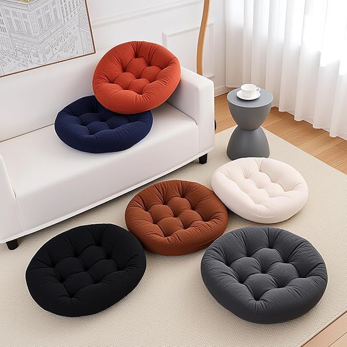 2Pcs Floor Pillows for Adults, 22x22 Inch Meditation Cushions, Large Round Sitting Cushion Living Room Memory Foam Pillow for Sitting (2, Beige, 22x22x4 Inch)