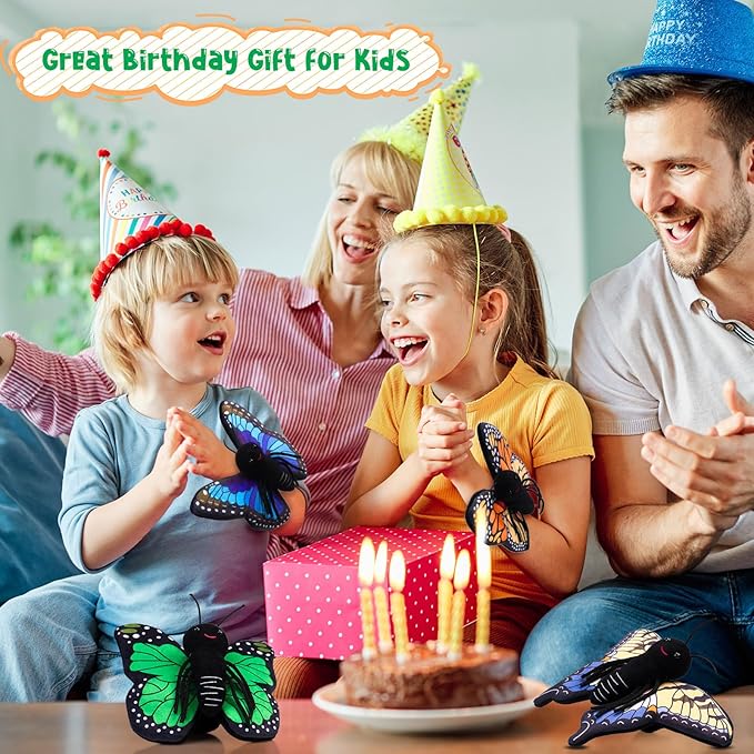 4 Pcs Huggers Butterfly Dinosaur Stuffed Animal Slap Bracelets for Kids, 8 Inch Plush Animal Wrist Cute Snap Bracelets in Bulk for Boys and Girls Birthday Gifts Party Favors(Butterfly)