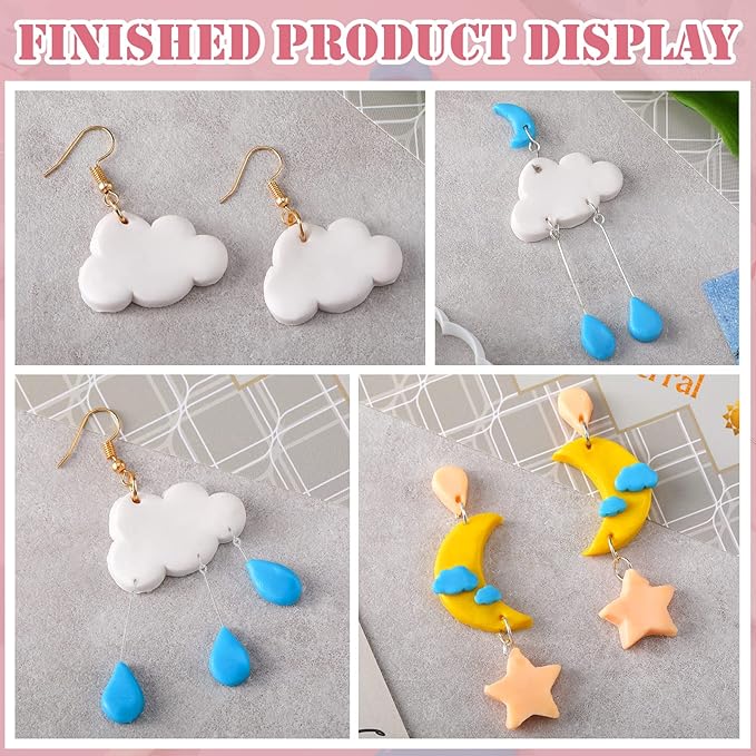Kajaia 14 Pcs Polymer Clay Cutters Set, Cloud Moon Star Crescent Clay Earring Cutters Rain Drop Lightning DIY Jewelry Making Supplies for Beginners Adults Christmas Gifts