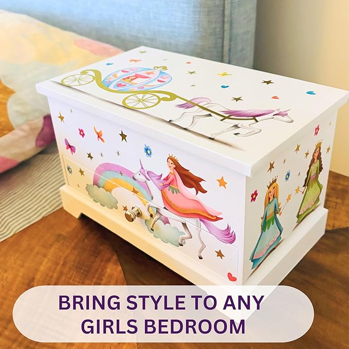 ABI + OLIE Kids Jewelry Box for Girls, Little Girls Jewelry Box, Musical Jewelry Box for Girls 8-12 - Music Boxes for Girls - Princess Castle Unicorn Theme