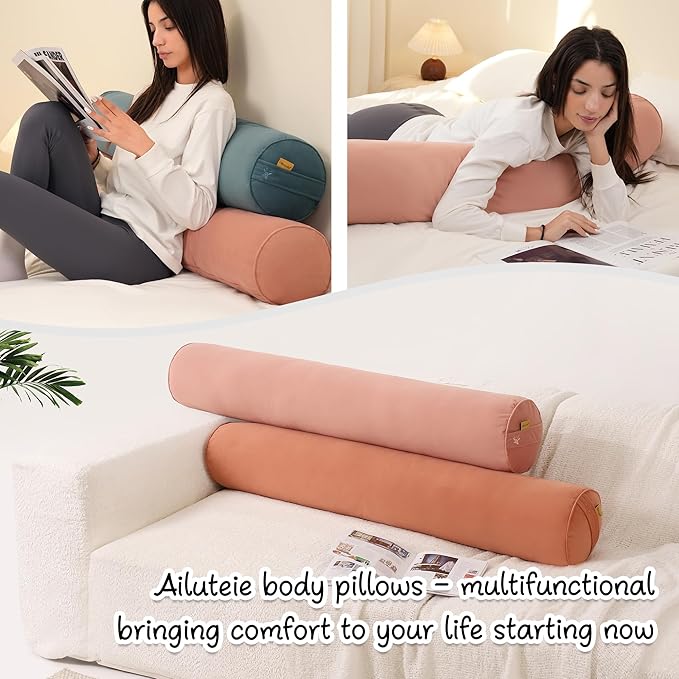 Body Pillow for Adults – Long Bolster Pillow for Bed, Round Cuddle Pillow, Full Support for Side Sleepers,59 x 7.87 Inches,Blush Pink