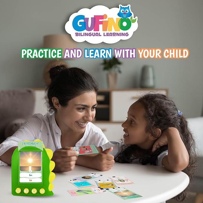 GUFINO Talking Flash Cards for Toddlers – 300 Fun and Interactive English & Spanish Flash Cards to Strengthen Cognitive Abilities & Boost Language Development – Learning Toys for Quality Family Time