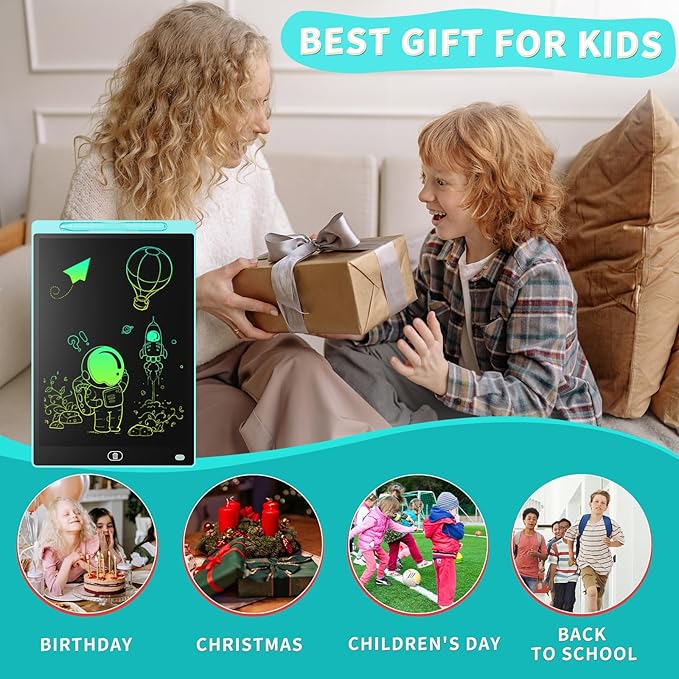 LCD Writing Board 16 Inches, Colourful Electronic Tablet, Portable Erasable Drawing Board, Graphic Tablet for Children's Games 3 4 5 6 7 Year Old Kid Boys Girls (Blue)