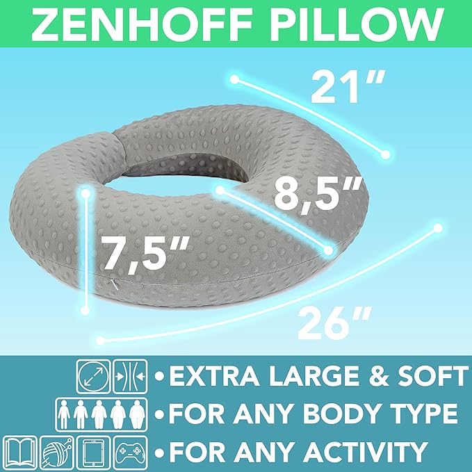 ZENHOFF Reading, Relax & Gaming Support Pillow for Couch – Soft Arm Cushion for Teens, Women & Adults – Perfect for Casual Gaming, Reading, Tablet Use & TV Watching, Grey