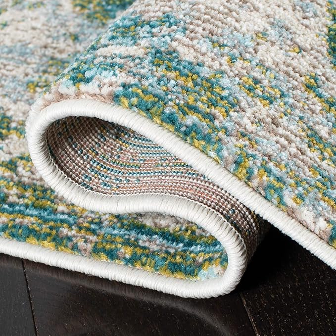 SAFAVIEH Madison Collection Runner Rug - 2'2" x 10', Green & Blue, Modern Abstract Design, Non-Shedding & Easy Care, Ideal for High Traffic Areas in Living Room, Bedroom (MAD499X)