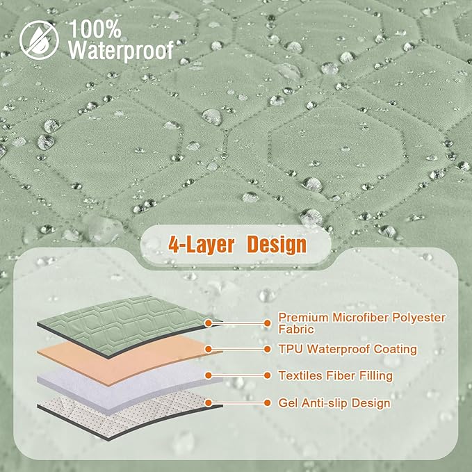 VANSOFY Loveseat Recliner Cover with Console 100% Waterproof Sofa Slipcovers Non-Slip Reclining Couch Cover Split Sofa Covers Furniture Protector for Pets, Dogs(Light Green)