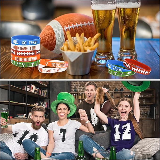 35pcs Football Bracelets, 5 Styles Silicone Football Theme Bracelets Soft Stretch Motivational Sports Wristbands Party Favors for Boys Football Team Birthday Game Event