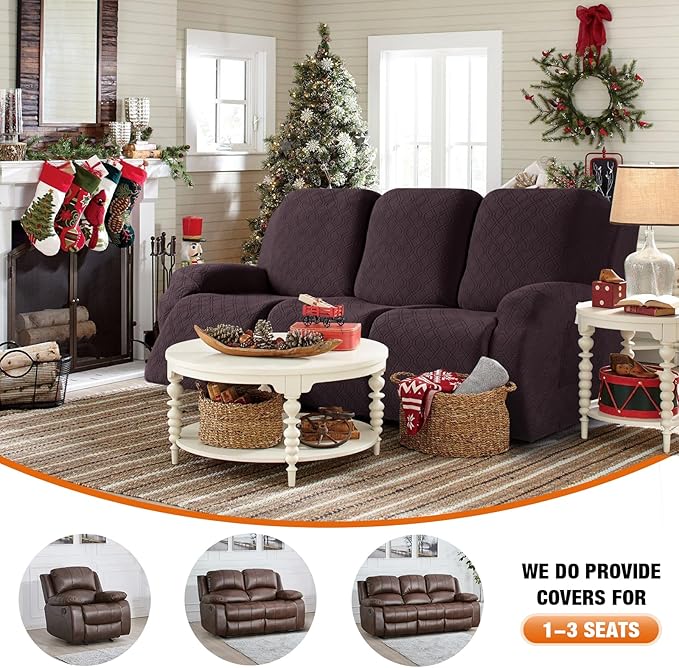 VANSOFY Recliner Cover, 3-Pieces Stretch Reclining Couch Covers with Pockets Reclining Sofa Slipcovers 3 Seater Soft Washable Furniture Protector for Dogs Cats(Chocolate)