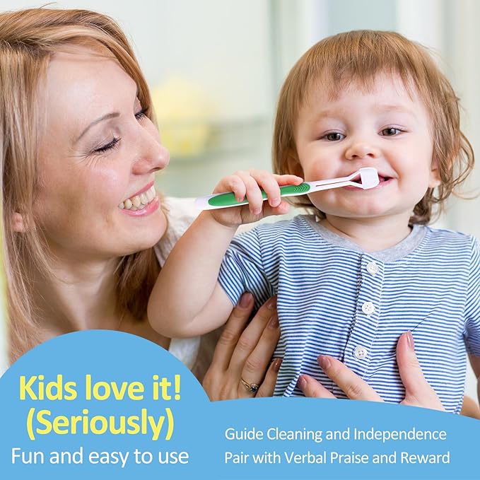 Boao 4 Pieces Three Sided Toothbrush Autism Sensory Toothbrush Bristle Travel Brush for Kids Complete Teeth Gum Care Good Angle Clean Tooth, Soft and Gentle(Green)