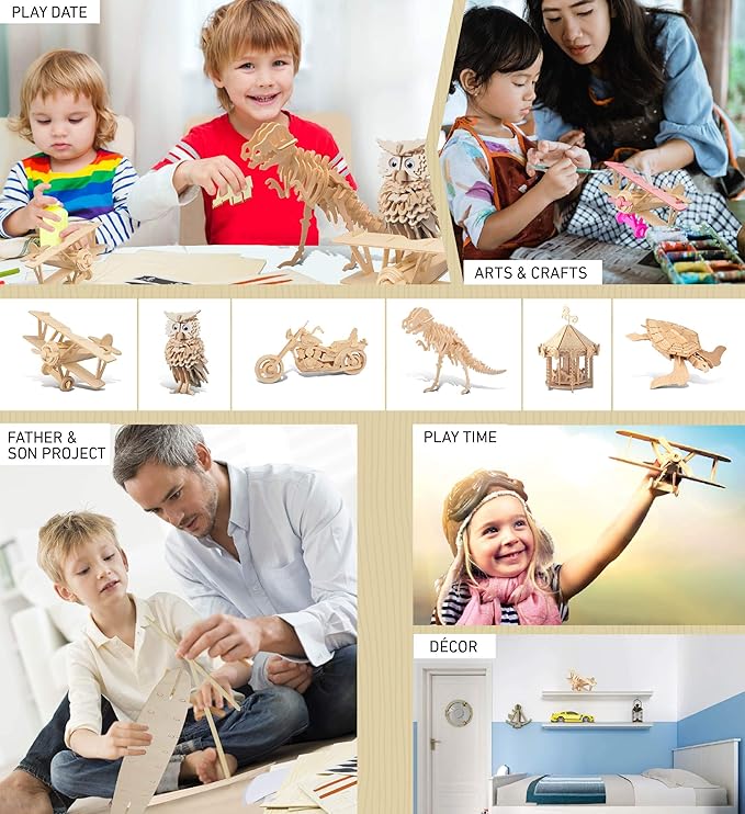 Puzzle 3D Nieuport 17 Airplane Model Puzzle - Wooden Airplane Toy Model Construction Kit, Educational Wooden Airplane Model Kit for Kids and Adults, Cool Plane Construction Puzzle Toy - 30 Pc/Pack