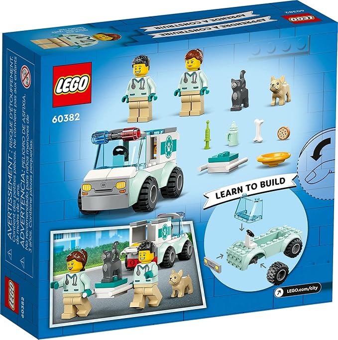 LEGO City Vet Van Rescue 60382, Toy Animal Ambulance, Learning Toy Playset for Kids 4 Plus Years Old with 2 Veterinary Minifigures, Dog & Cat Figures