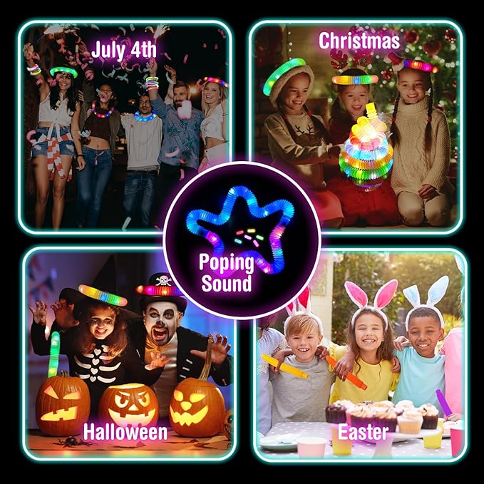 168Pcs LED Glow Sticks Pop Tubes Pack - Valentines Day Light up Party Favors for Kids 4-8 8-12, Toddlers Goodie Gift Bag Stuffer Fillers, Neon Party Decorations Toys Gifts for Birthday Halloween Dance