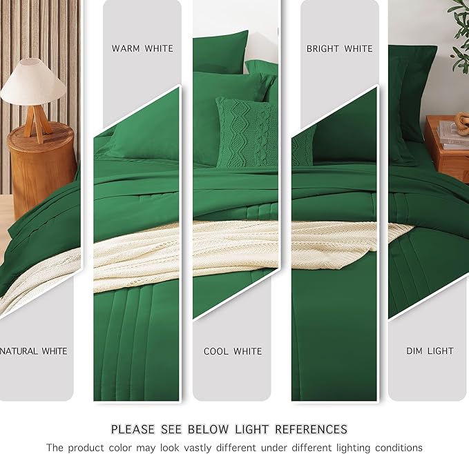 Monbix Full Comforter Set - 7 Pieces Emerald Green Bed in a Bag Full Size Bedding Sets with Comforters, All Seasons Comforter with Sheets, Pillowcases & Shams