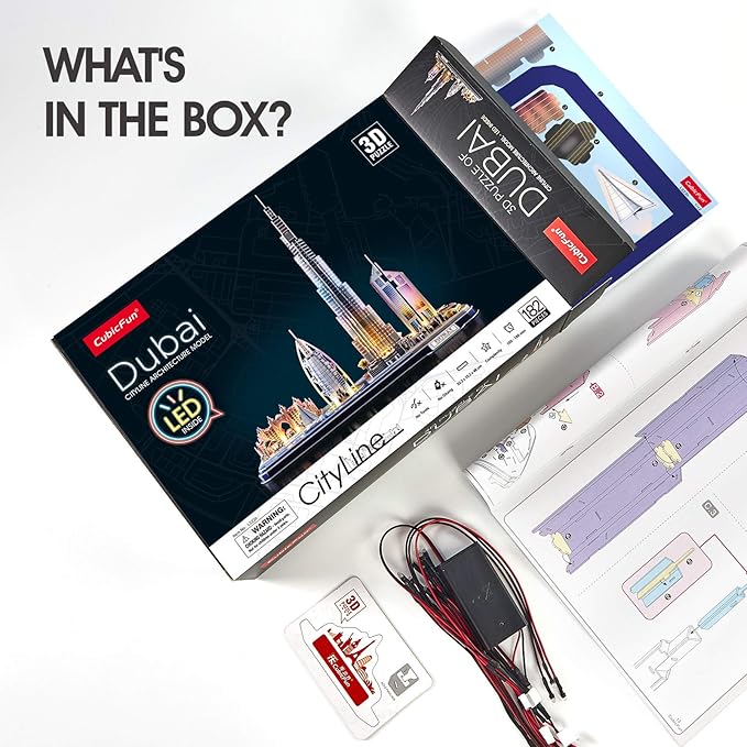 CubicFun 3D Puzzles for Kids Ages 8-10 LED Dubai Cityline, Arts and Crafts for Kids Ages 8-12 STEM Projects for Kids Ages 8-12 Gifts for 8 Year Old Toys for 8 Year Old Girls Lighting Architecture