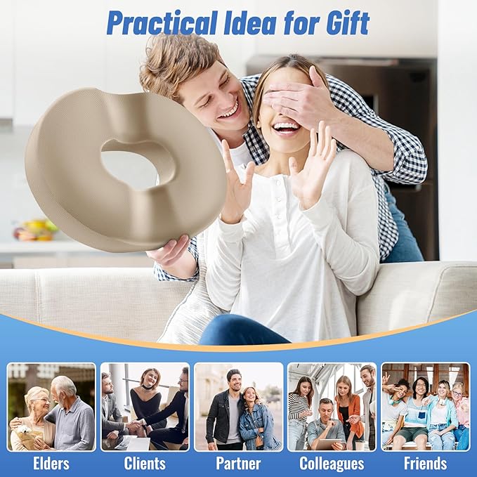 CloudBliss Donut Pillow Seat Cushion Chair Pad for Tailbone Pain Relief and Hemorrhoids, Memory Foam Seat Chair Cushion for Men and Women for Home & Office, (Khaki-2XL)