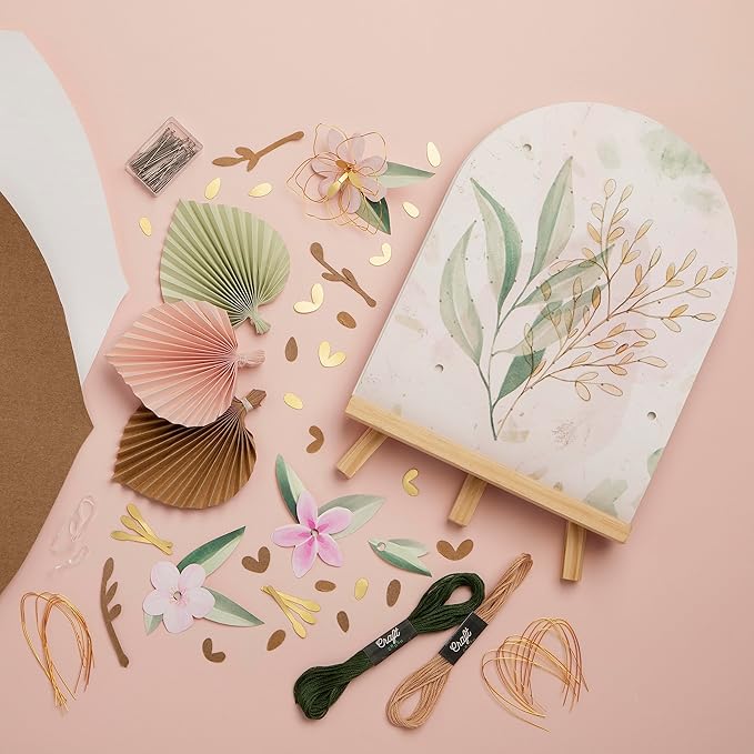 Craft Crush DIY String Art Craft Kit - Floral Interior Design DIY Activity for Teens & Adults - Complete String Art Kit with Embroidery Thread, Foam Canvas, Metal Pins, Wooden Easel - Ages 13+