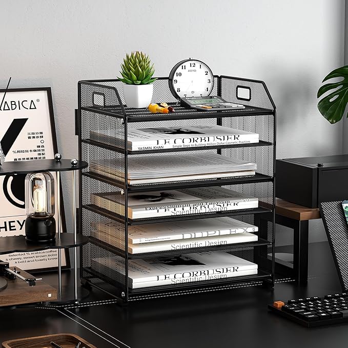 6 Tier Desk Organizer, Heavy-Duty Thick Metal Letter Tray Organizer, Large Capacity Desktop File Organizer for Heavy Files, Easy to Assemble for Home, Office & Classroom