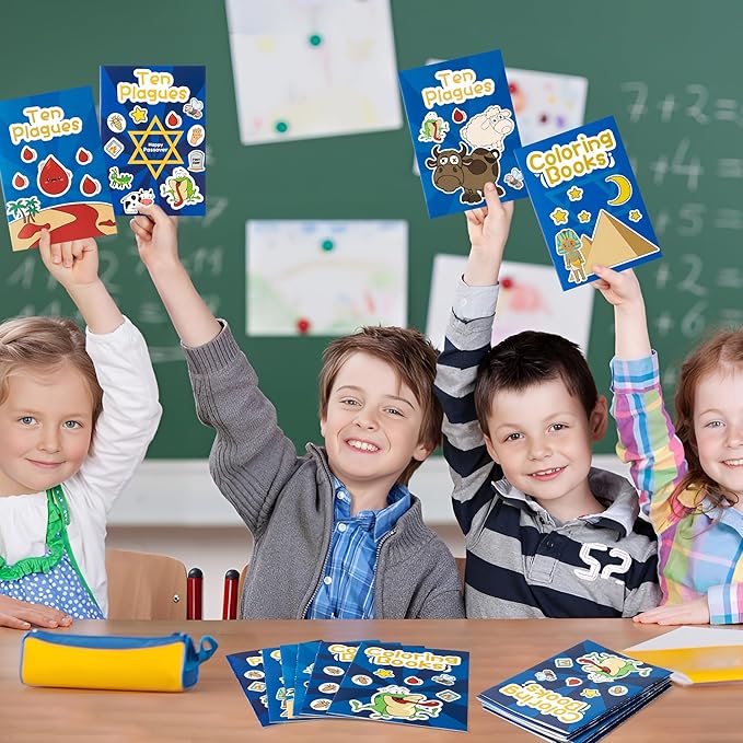 24Pcs Passover Coloring Books for Kids Bulk Ten Plagues Mini Coloring Booklet Pesach Jewish Holiday DIY Educational Art Drawing Book with for Jewish Pesach Seder Party Favors Goodie Bag Filler