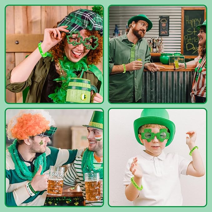 80pcs St. Patrick's Day Bracelets, Rubber St. Patrick's Day Wristbands Green Irish Silicone Wristband Shamrock Rubber Bracelets for Party Favors Holiday Supplies