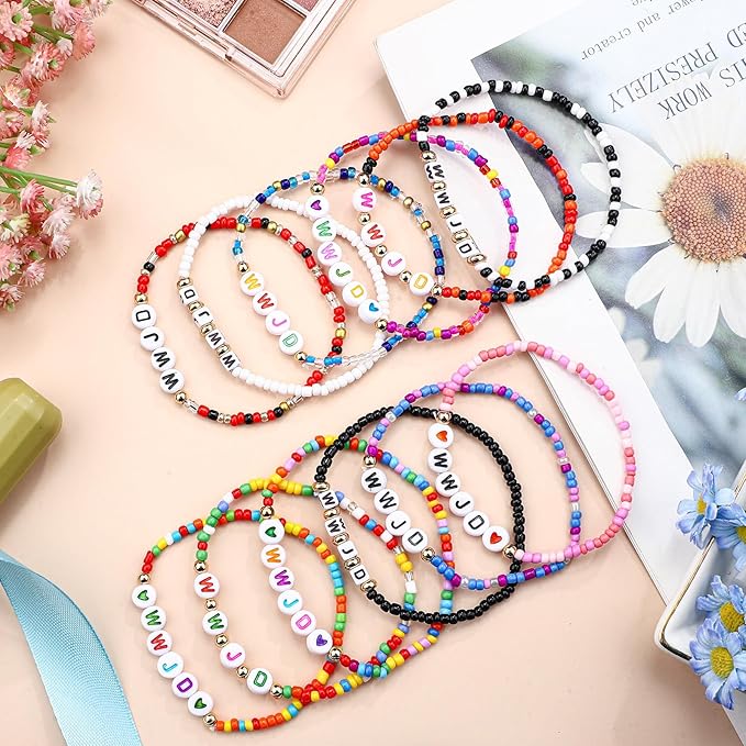 72 Pcs WWJD Bracelets Jesus You Christian Bracelets Bulk, Beaded Friendship Bracelet for Women Colorful Religious Bracelets Inspirational Reminder Jewelry Gift(WWJD)