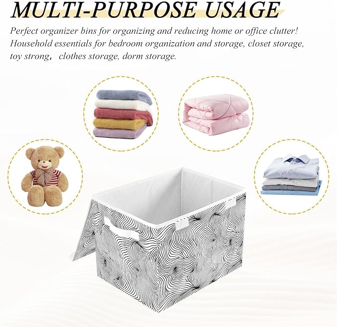 senya Large Storage Bins with Linen Collapsible Foldable Storage Cubes Fabric Closet Organizer Containers box with Flip-Top Lid for Home Bedroom Office 16.7 x 12.6 x 11.8in (Line)