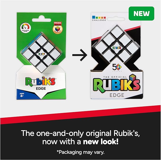 Rubik’s Cube, Edge, 3x3x1 Rubik’s Cube for Beginners Single Layer Puzzle Retro Educational Brain Teaser Travel Fidget Toy for Adults & Kids Ages 8+