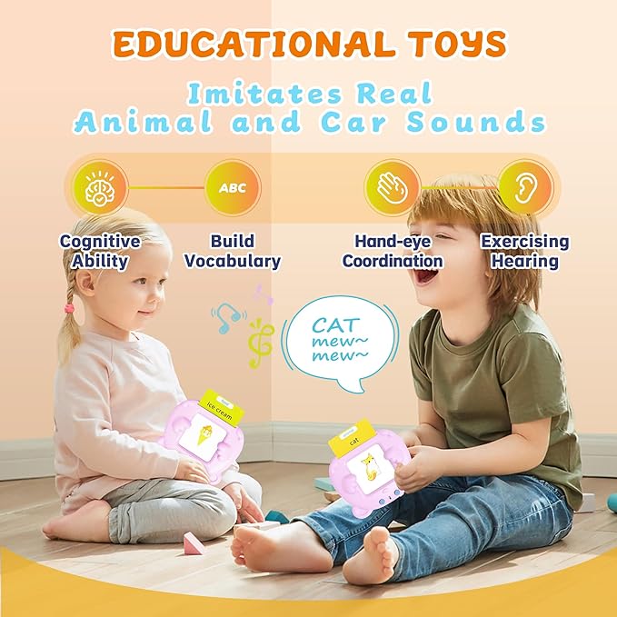 Toddlers Talking Flash Cards, Baby Learning Cards with 224 Sight Words, Educational Toy Gifts for Toddler 3-12 Year Old Boys and Girls, Montessori Toys, Speech Therapy, Autism Sensory Toys, Pink