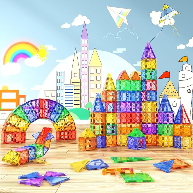 102PCS Magnetic Tiles Building Blocks Stem Toys for 3+ Year Old Boys and Girls Montessori Toys Toddler Kids Gifts Parents Approved Sensory Toys