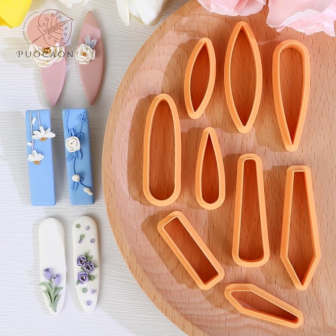 Puocaon Basic Polymer Clay Cutters - 12 Pcs Clay Cutters for Polymer Clay Jewelry, Hair Clip Clay Cutters, Polymer Clay Cutters for Girls Barrettes Jewelry Making, Long Oval Clay Jewelry Cutters