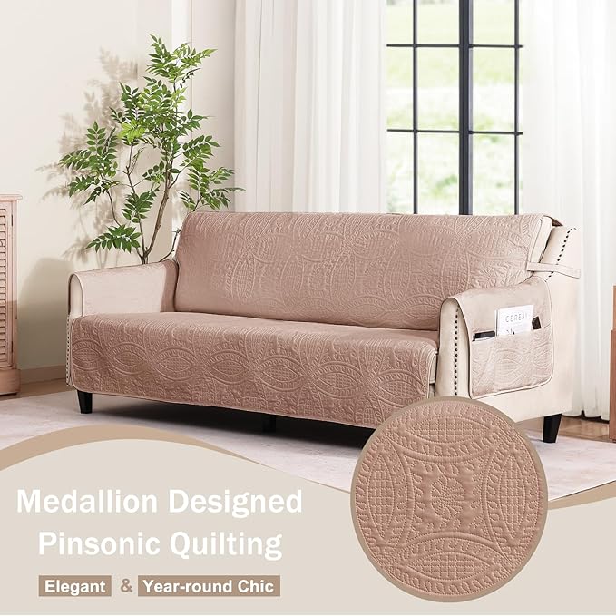 Pink Loveseat Covers for 2 Cushion Couch, Water-Repellent Slip Covers for Loveseat, Machine Washable Love Seat Quilted Couch Covers, Pet Friendly Loveseat Slipcovers (Loveseat 48", Pink)