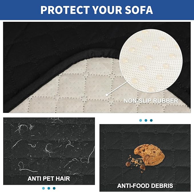 XINEAGE Quilted Sofa Cover Waterproof Couch Covers for 3 Cushion Couch, Super Soft Washable Slipcover with Pockets & Non-Slip Elastic Straps, Thick Furniture Protector (Sofa, Black)