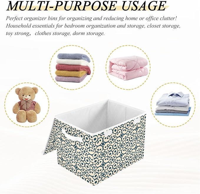 senya Large Storage Bins with Linen Collapsible Foldable Storage Cubes Fabric Closet Organizer Containers box with Flip-Top Lid for Home Bedroom Office 16.7 x 12.6 x 11.8in (Abstract Ornament)