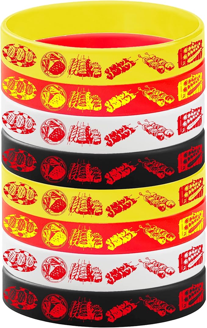 24PCS BBQ Rubber Bracelets Party Favors -Barbeque Themed Silicone Wristbands Party Supplies Decorations Hot Dog Birthday Baby Shower Party